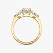 Oval Cut - Plain Band - Three Stone Ring - 0.25 Ct Side Stone each - 14 K Gold